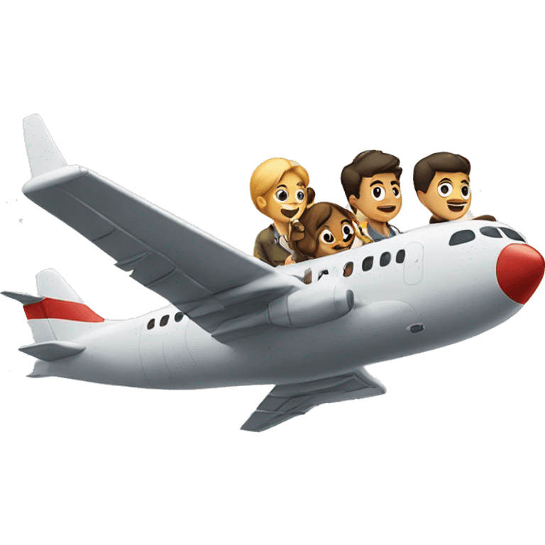 A plane flying with dog on the top of it and five people emoji