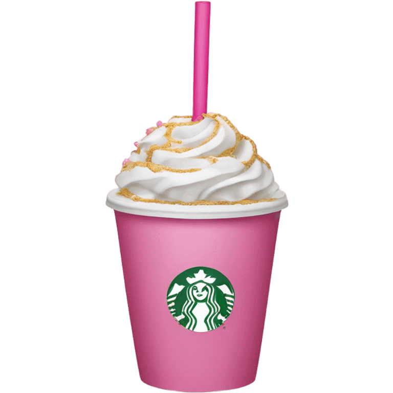 Starbucks cup with pink straw and pink ribbon around it with bow emoji