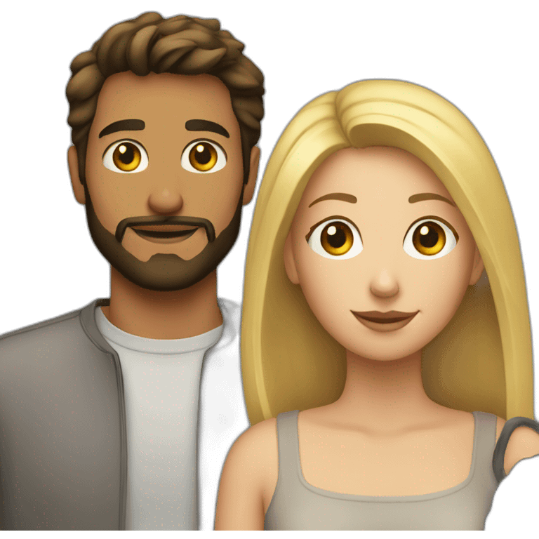 brunette 25 year old male with beard with blonde 25 year old woman emoji