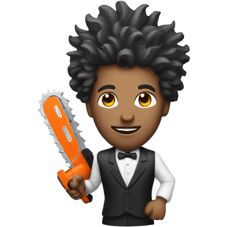 Dapper Man with crazy hair holding chainsaw emoji