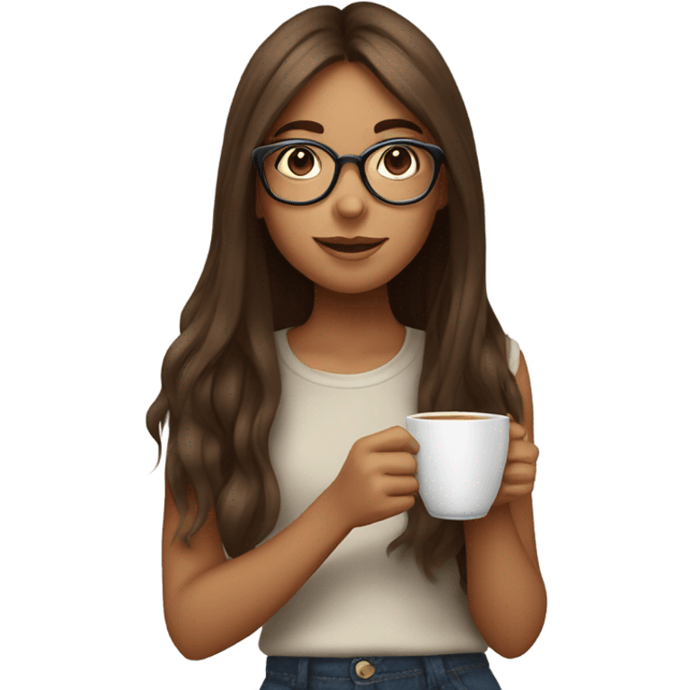 Girl sipping tea with long and brown hair with glasses emoji