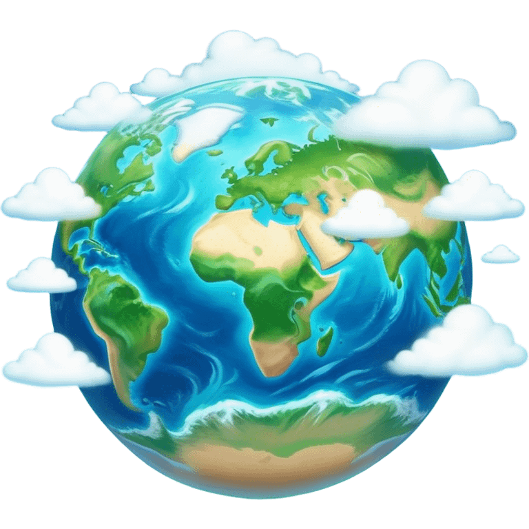 Cinematic Realistic Earth Emoji, depicted with vibrant blue oceans, clouds, and lush green continents rendered in exquisite detail, high shine, and a soft radiant glow that captures the dynamic, life-sustaining beauty of our home planet. emoji