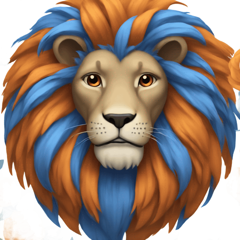 Blue and orange Lion emoji