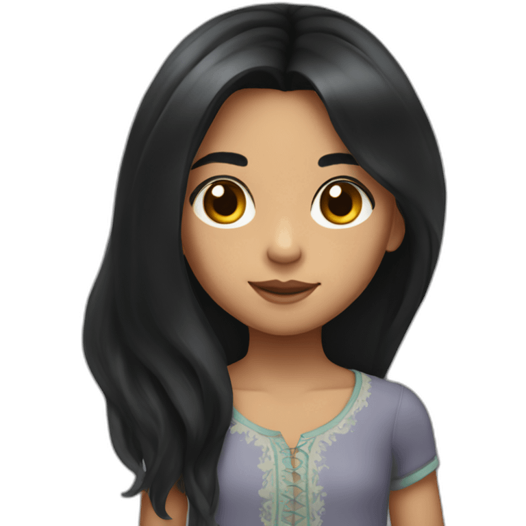 11 years old girl with long black hair and Portuguese skin  emoji