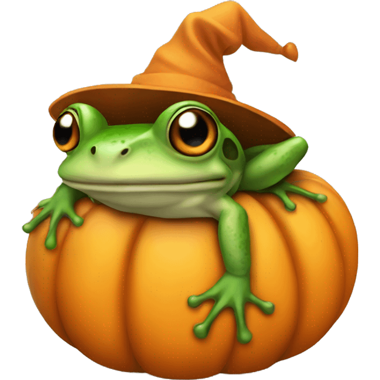 frog wearing pumpkin hat emoji