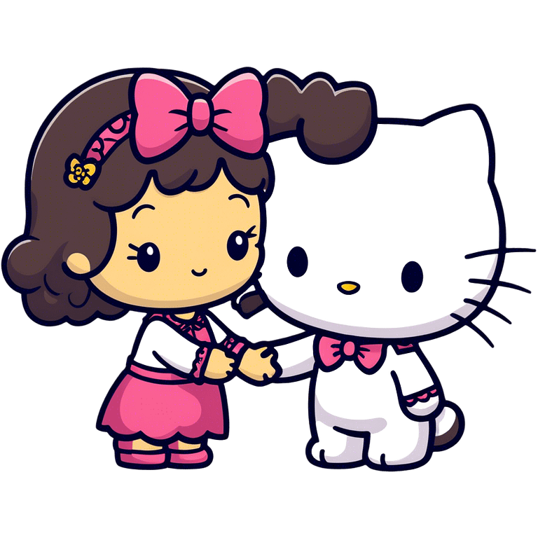 Hello kitty giving a kiss to a marocan boy with long curly hair  emoji