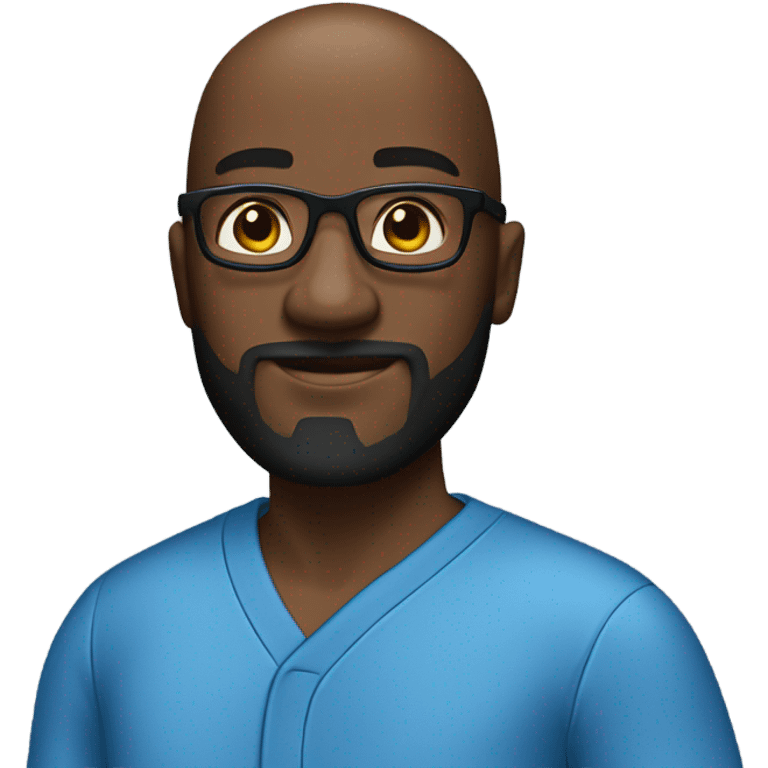 Super black man with bald head, glasses, a beard and goatee in Blue pajamas. emoji