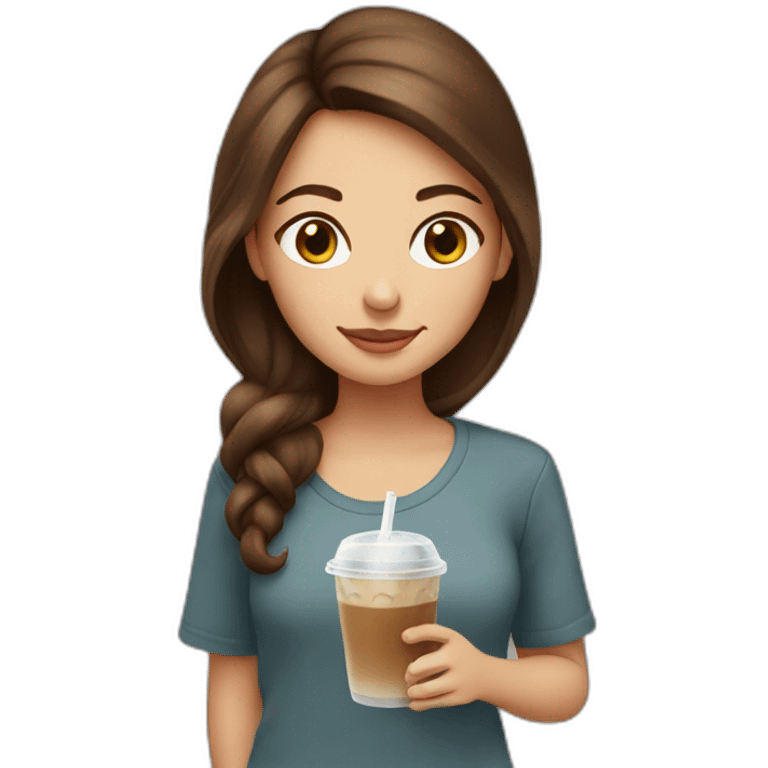 Girl with brown hair with iced coffee emoji