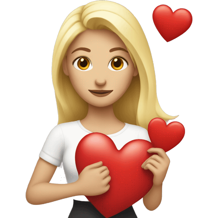 Blonde women holds red heart in her hand emoji