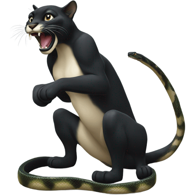 Black puma playing with a snake, elegant and minimalistic style emoji