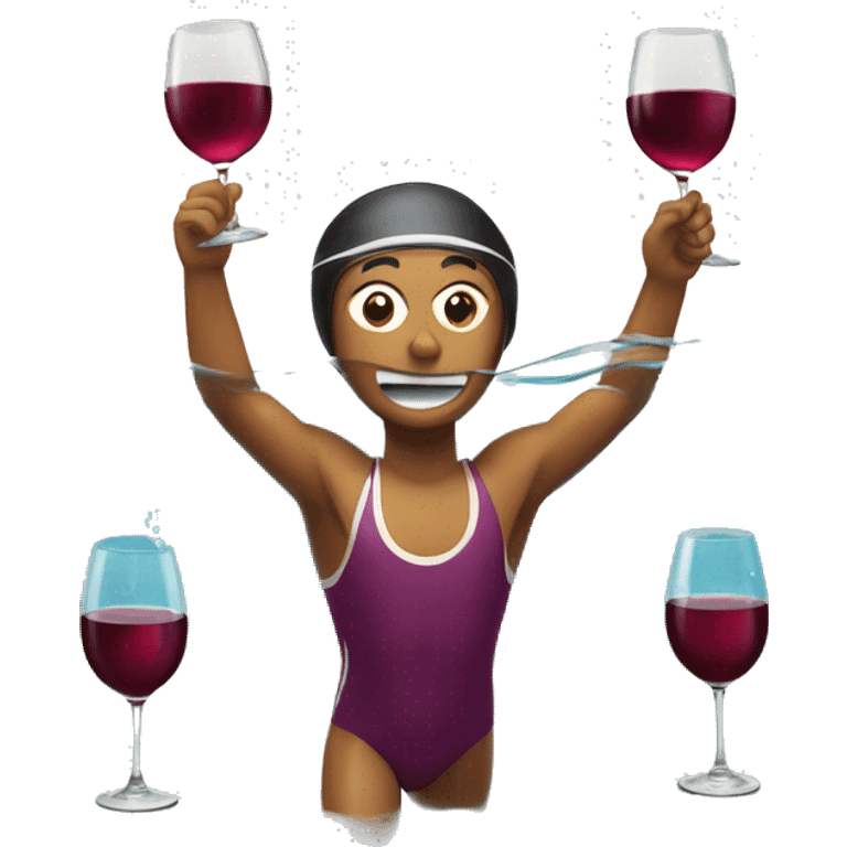 a swimmer swimming a marathon in a glass of wine. emoji