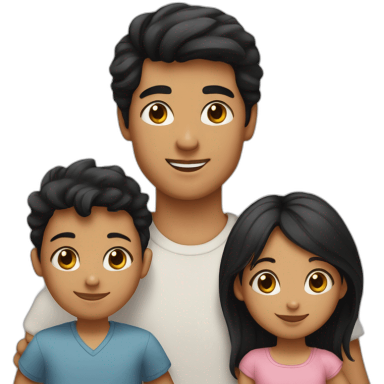 Family of three, woman with black hair, men with black hair, baby girl, 2 cats emoji