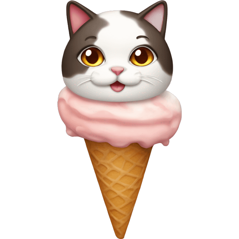 Icecream with fat calico cat emoji