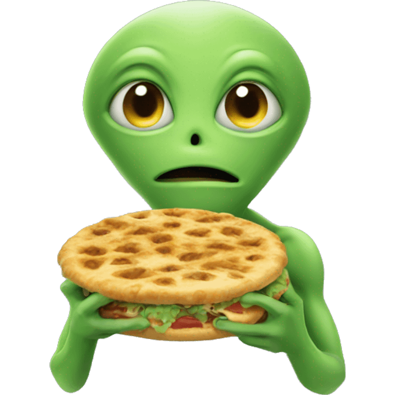 an alien is shallowing food emoji