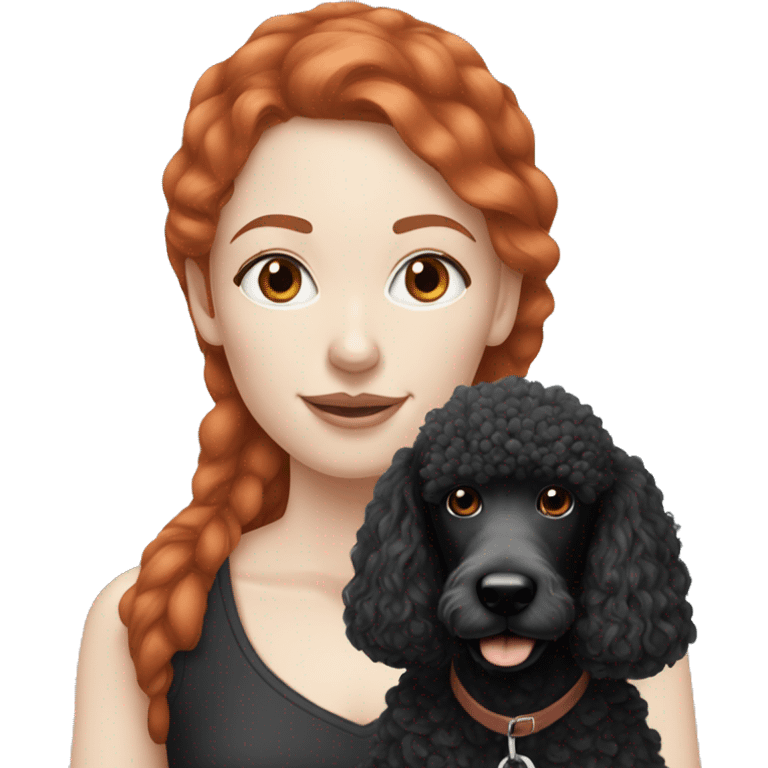 Pale White skinned Red haired woman with black standard poodle emoji