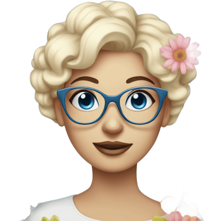 Gorgeous pastel lady with flowers and butterflies with blue eyes and glasses  emoji