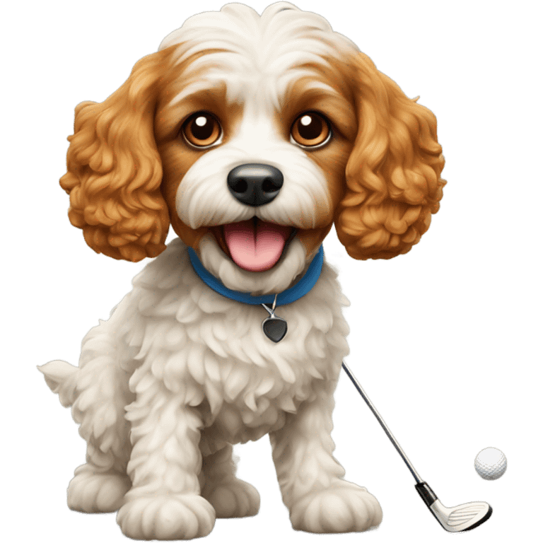 Ginger cavapoo dog playing golf emoji