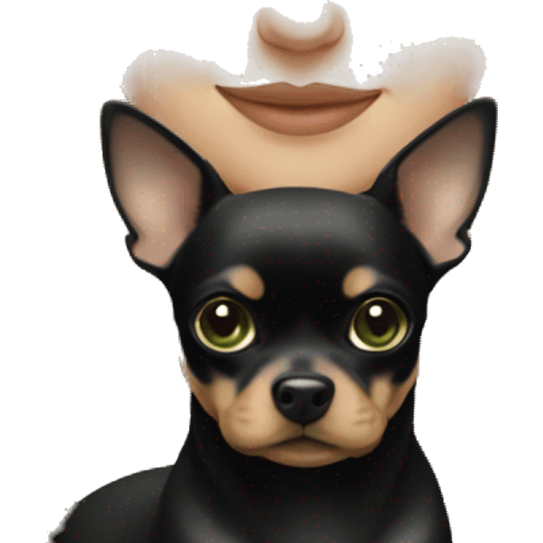 Blonde girl with green eyes and all black chihuahua emoji