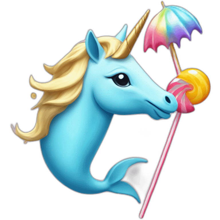 Unicorn with a lollypop and a dolphin hat emoji