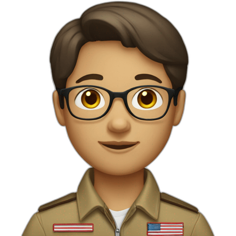 american boy scout who is a girl with short brunette hair and glasses emoji