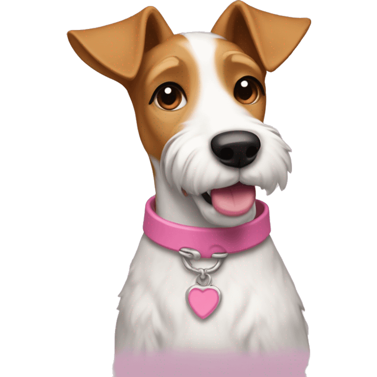 Female fox terrier with a pink collar, caramel fur, in the style of “Lady and the Tramp.” White outline around it emoji