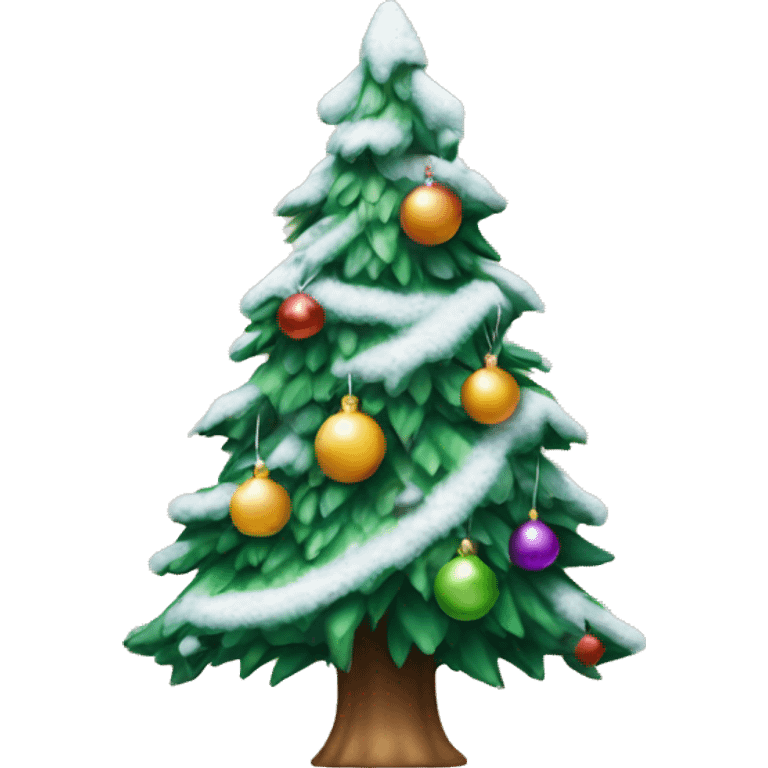 Christmas tree with snow and decorations  emoji