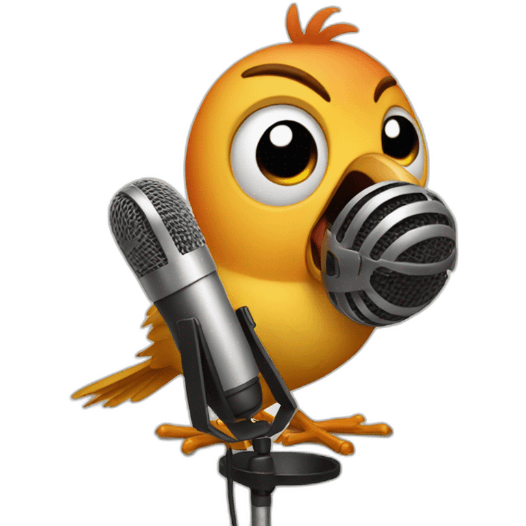 bird portrait with human characteristics singing in front of a microphone emoji