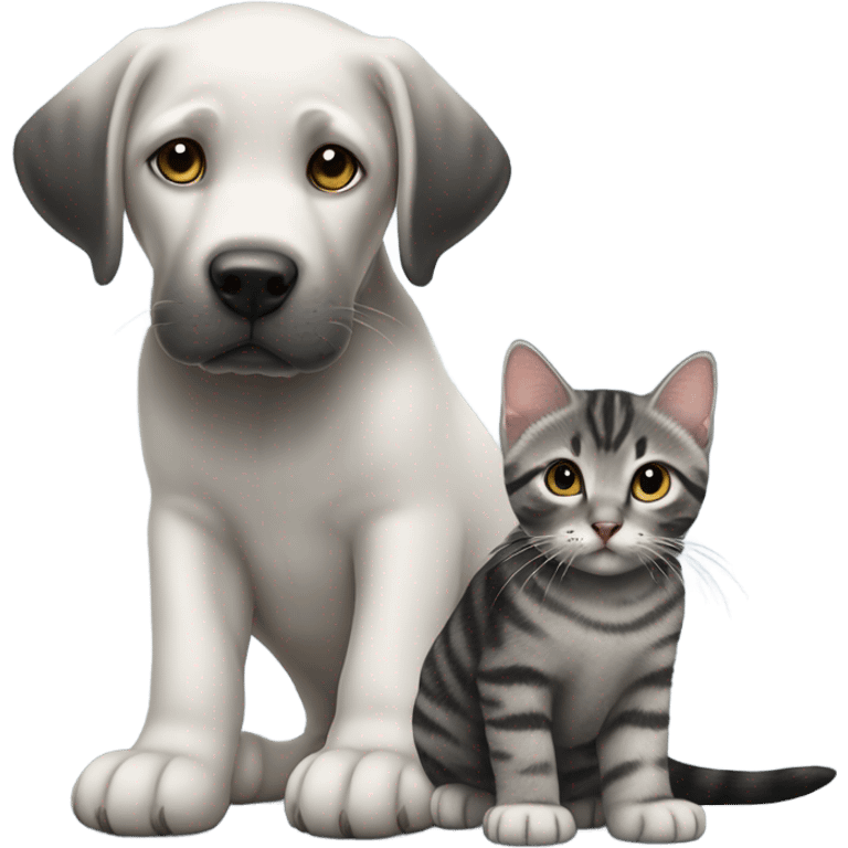 Black lab with grey tabby kitten with white legs emoji