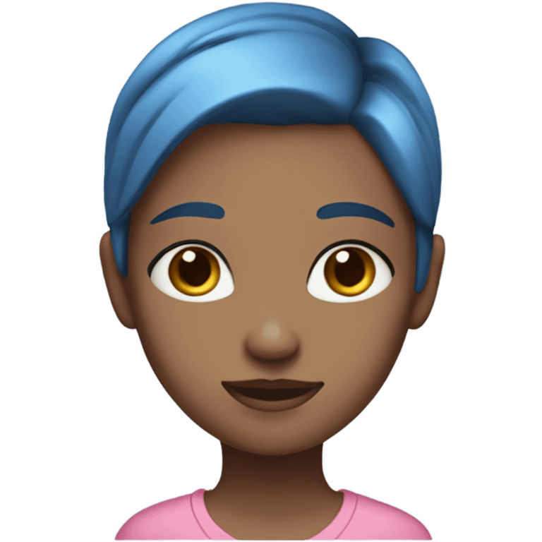 girl with half brown half blue hair, blue eyes, fair skin, pink clothes emoji