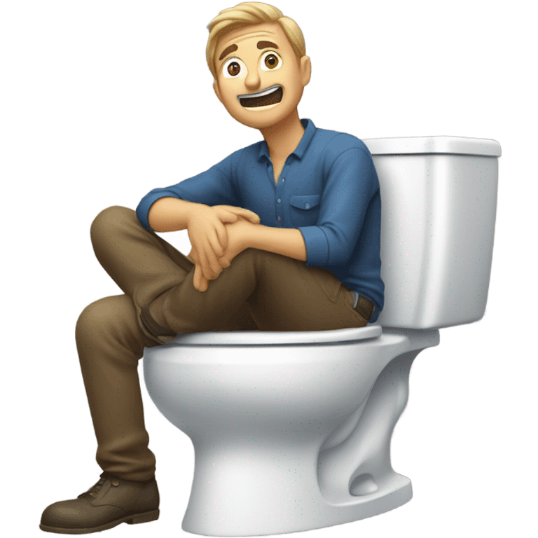 clothed man on toilet holding bowl and throwing up emoji