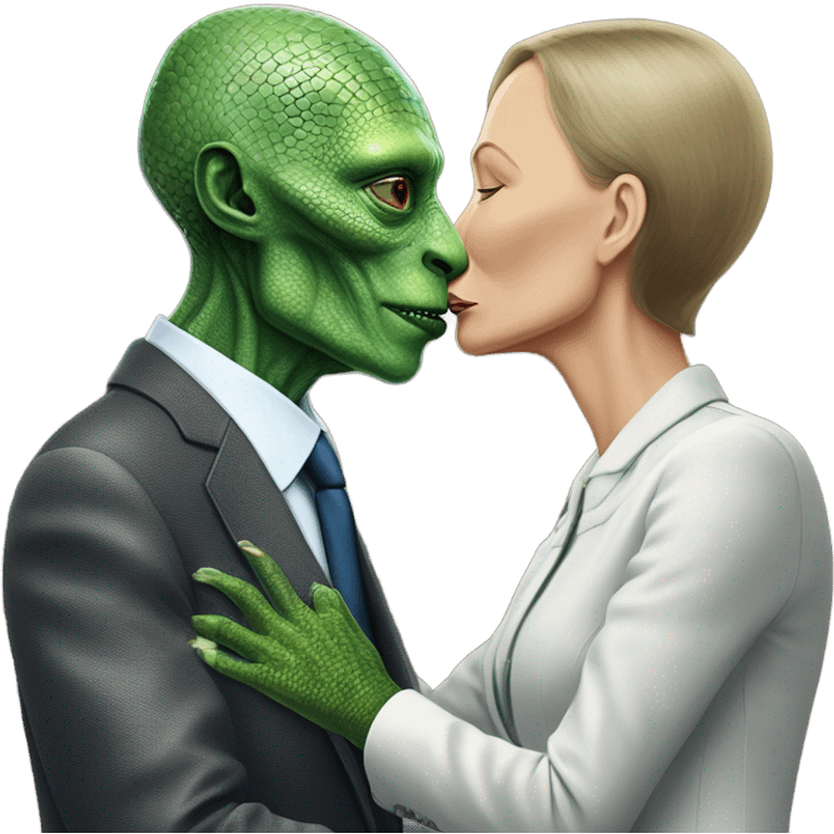 a Reptilian alien woman kissing Vladimir Putin  emoji