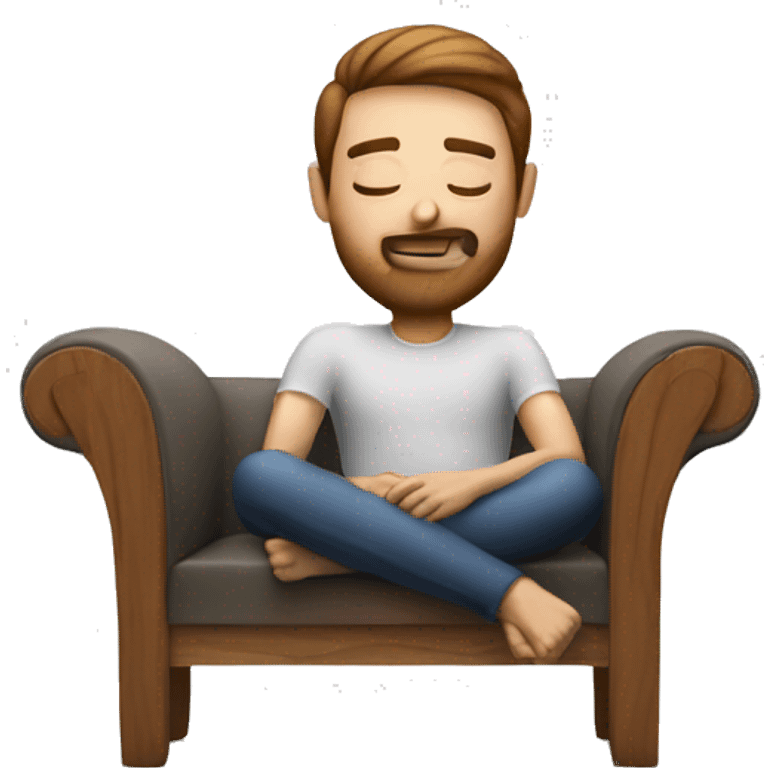 guy relaxing on sofa with great neck support with wooden frame emoji