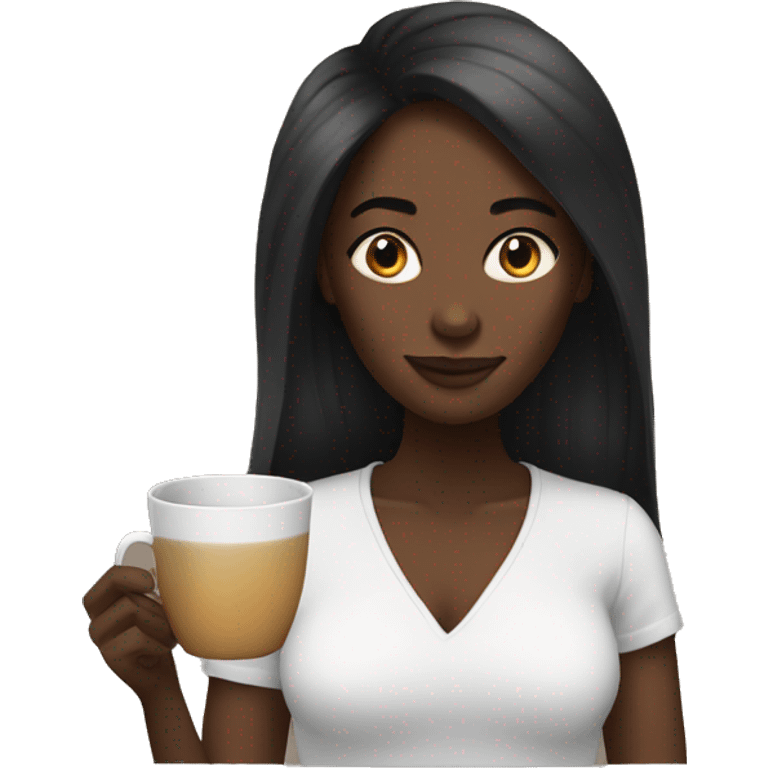 Black woman with longer hair and tea  emoji