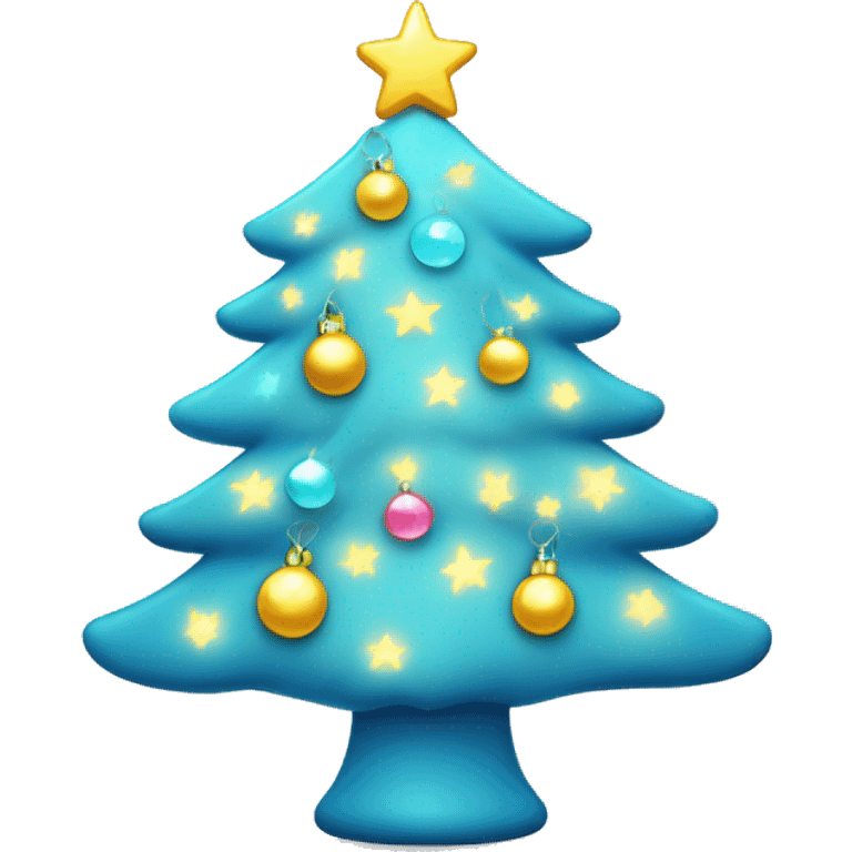 Light blue Christmas tree with pretty lights and a cute star. emoji