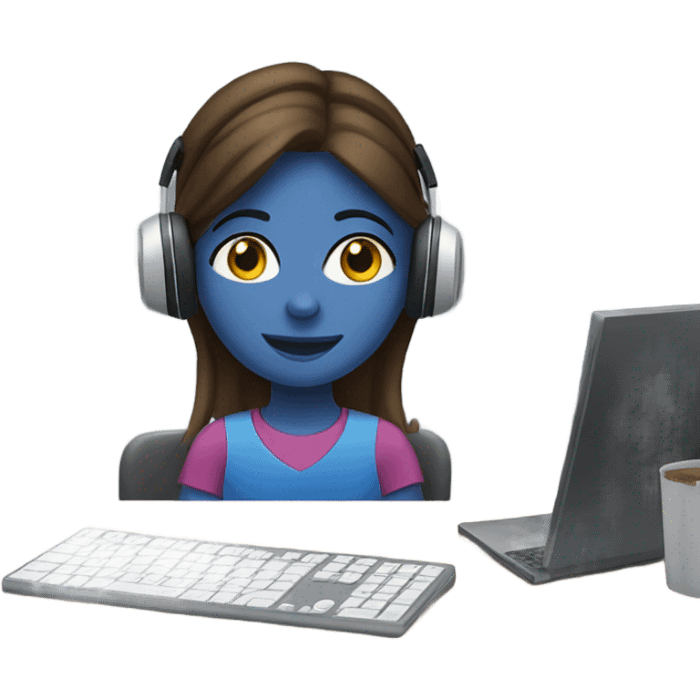 girl working at pc with her headphones on emoji