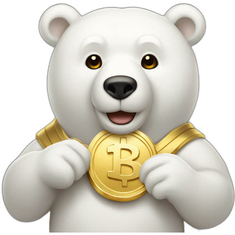 white bear with gold coin in hands emoji