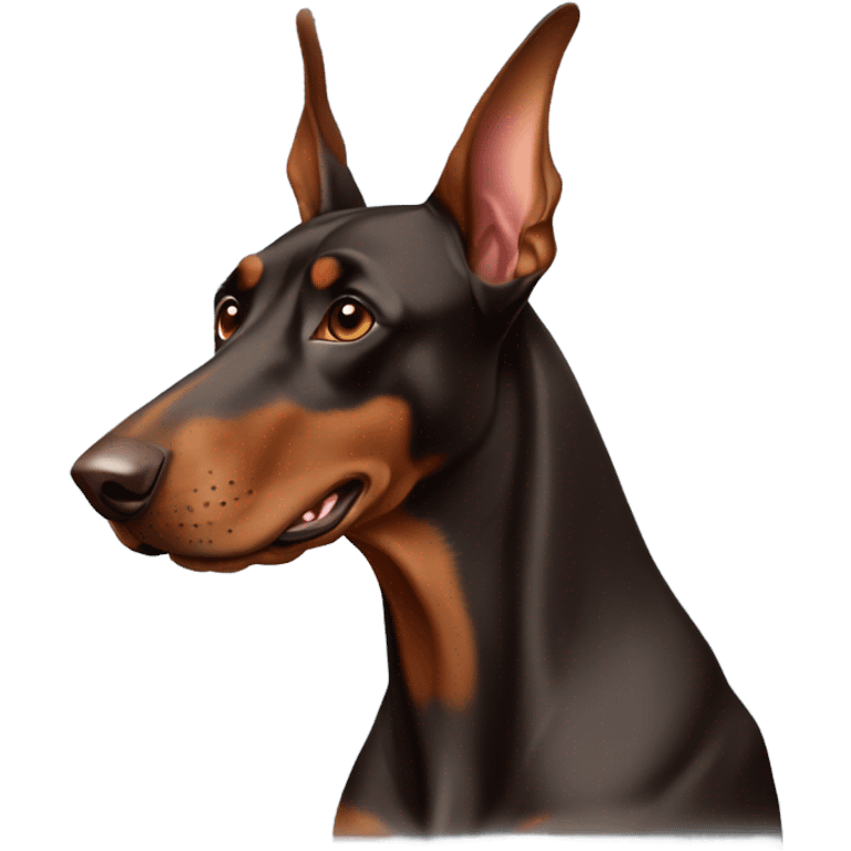 Brown Doberman without cropped ears looking forward and happy  emoji