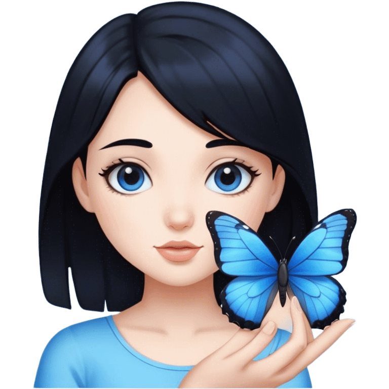 Black hair girl with blue butterfly emoji