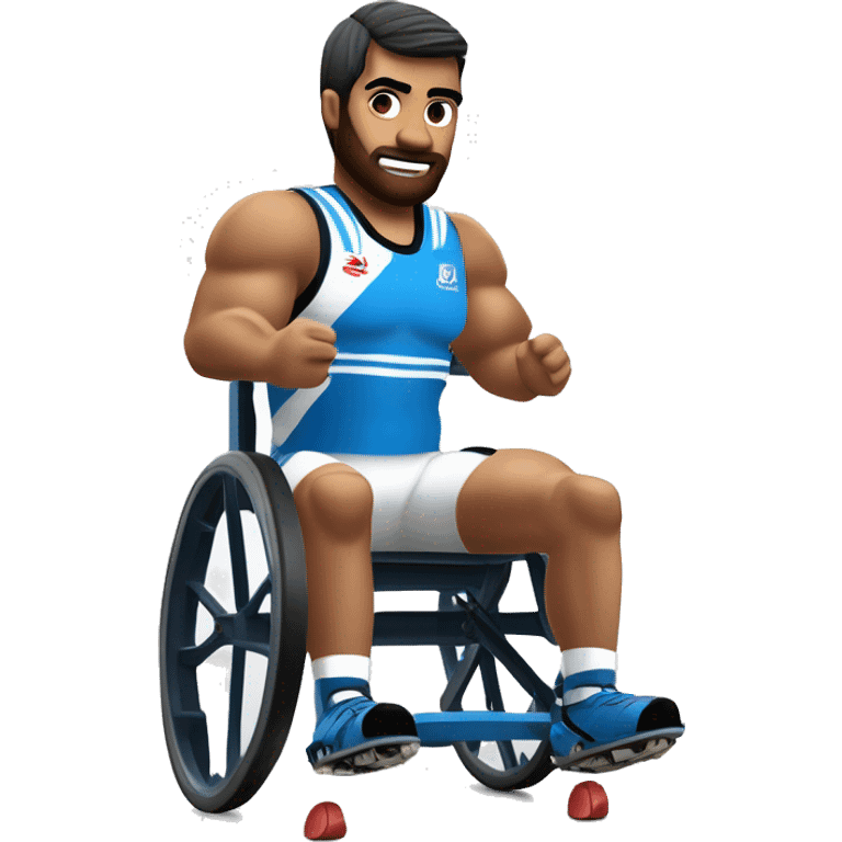 Un jugador de rugby en silla de ruedas: fuerte, ágil y decidido. Su silla está optimizada para la velocidad y maniobrabilidad. Con brazos musculosos y un uniforme deportivo, muestra concentración y pasión por el juego emoji