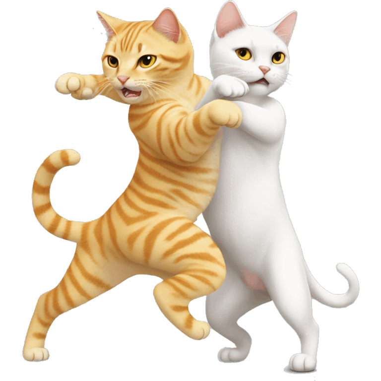 A white girl cat and a yellow boy cat fighting emoji