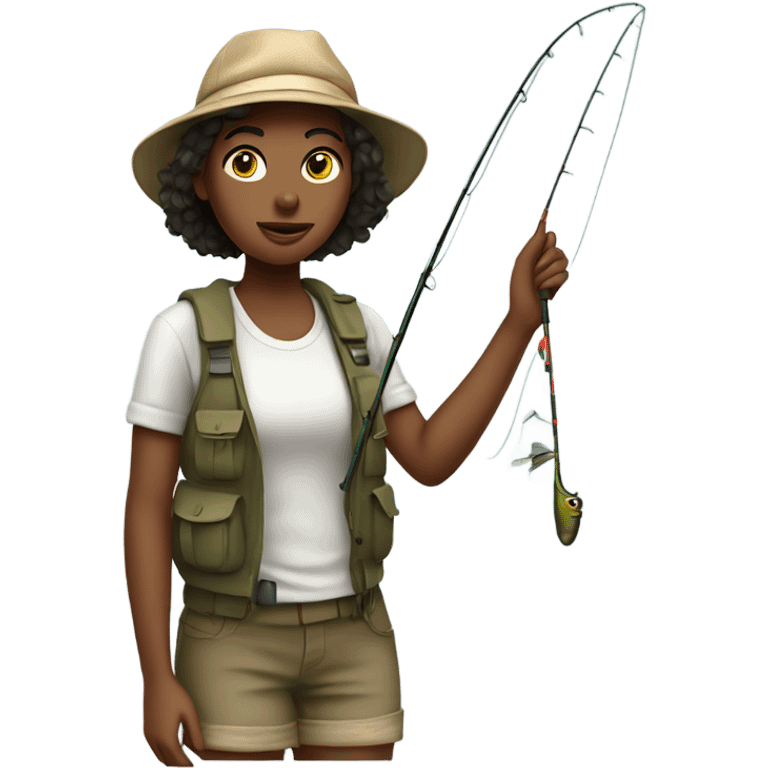 Teenage Girl standing in a stream fishing with a fly rod emoji