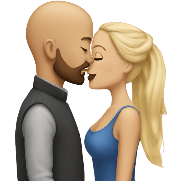 Bald man with beard kissing a blonde woman emoji