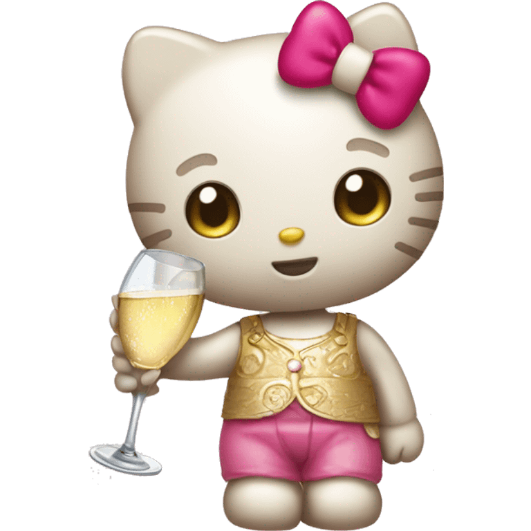 Hello kitty holding a glass of champagne  emoji