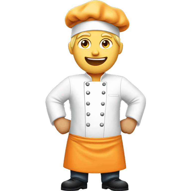 male blond chef that is using a light orange apron. Dont show arms. with a chef hat. emoji