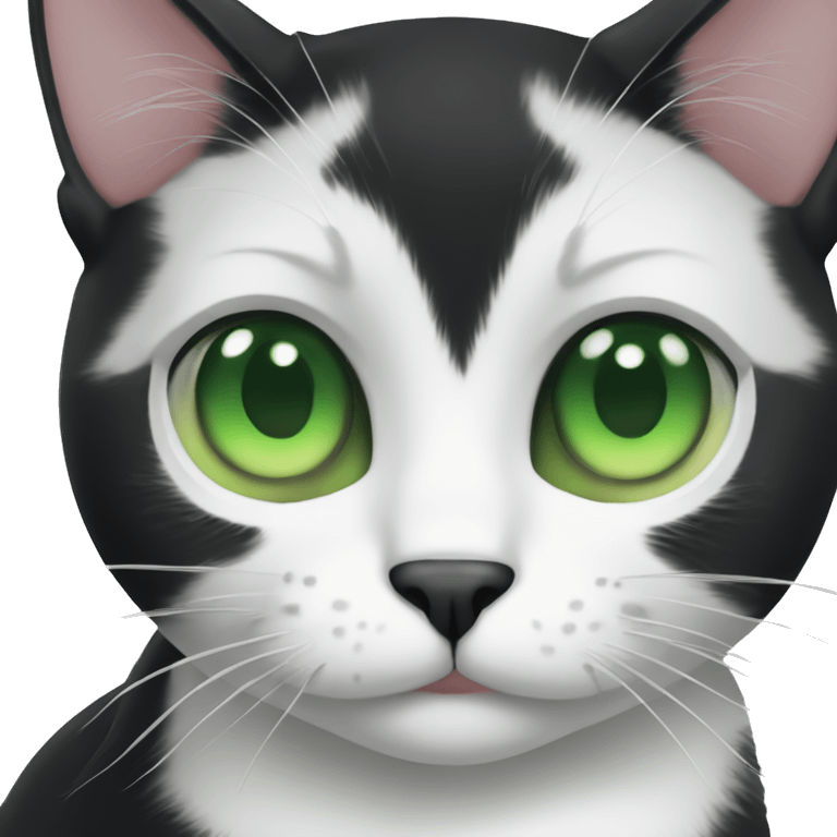 black and white cat with green eyes emoji