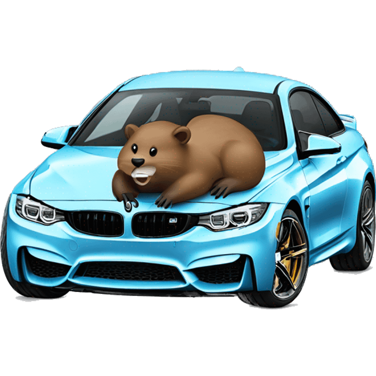 A beaver Driving a Yas marina blue BMW M4 emoji