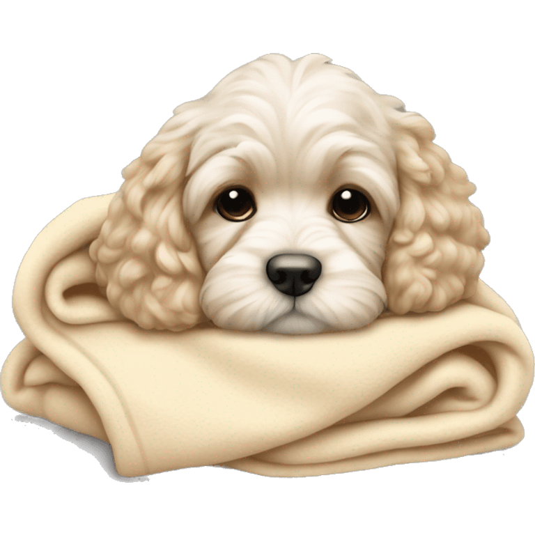 Cream cockapoo puppy cozy sleep in blanket emoji