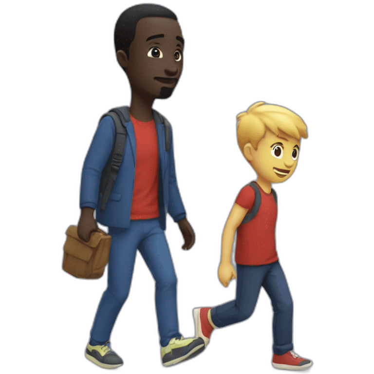 Mamadou qui marche avec Julien  emoji