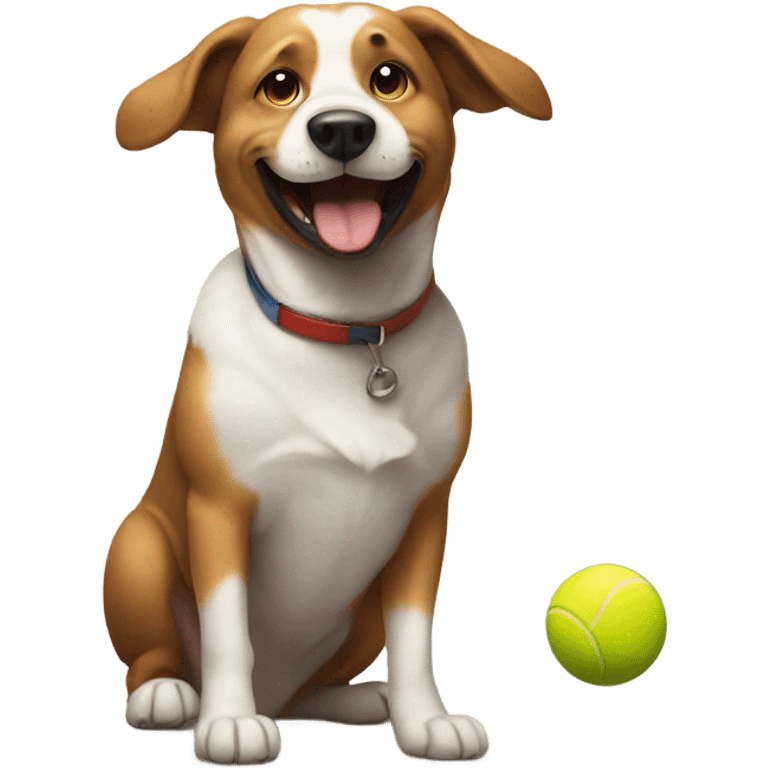 Smiling dog catching a ball in the air emoji