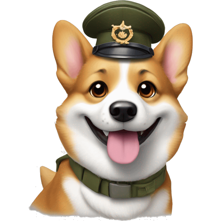 happy corgi with militaire hat emoji